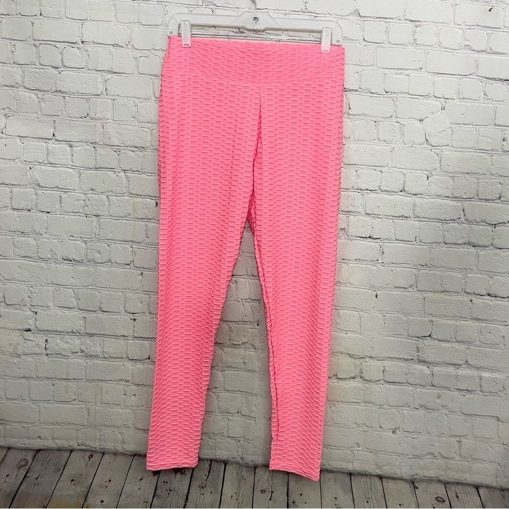 NWOT Pink Women’s High Waist Yoga  Lifting Textured Leggings Pants Size X -Large